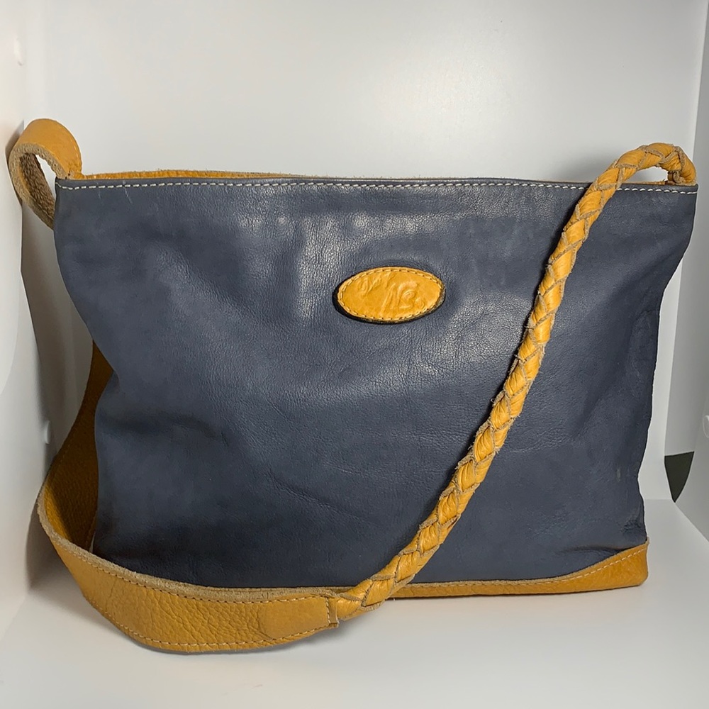 Blue and Tan leather bag
